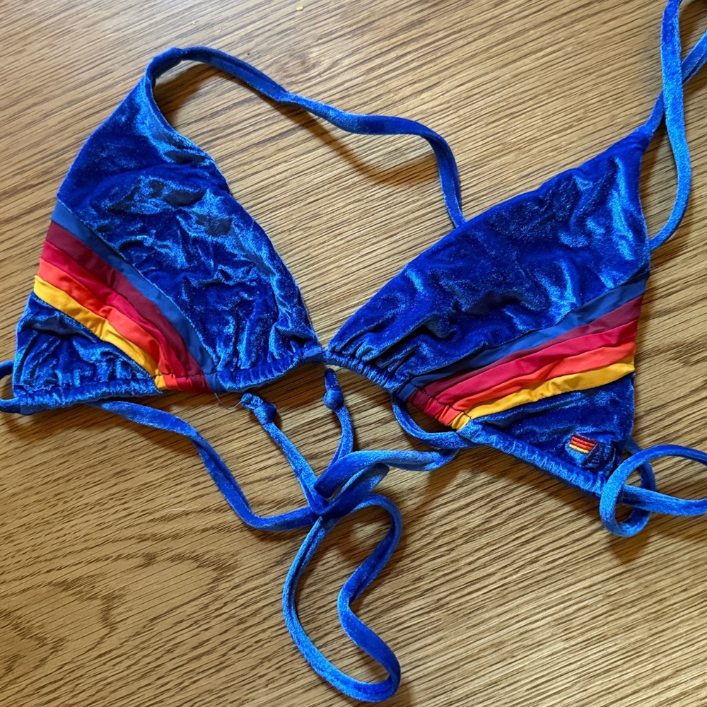 Aviator Nation Blue and Rainbow Bikini Top - Picture 5 of 5